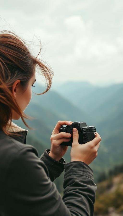 Creator photographing a mountain valley with a camera
